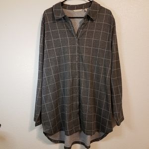 Soft Surroundings | Grey Window Pane Button Down Tunic Top Size 1X